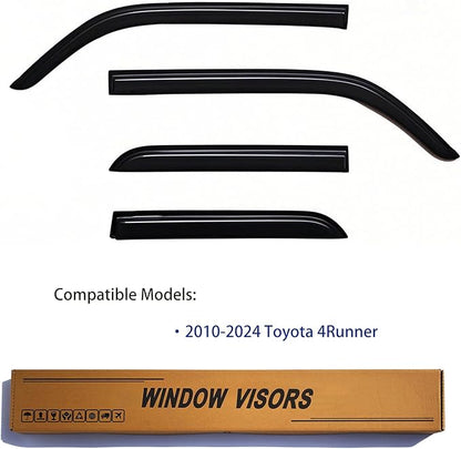 Window Visors Rain Guards fits 2010-2024 4Runner, Out-Channel Window Wind Deflectors Vent Shades Accessories, Dark Smoke 4 Pcs, 2011 2012 2013 2014 2015 2016 2017 2018 2019 2020 2021 2022 2023