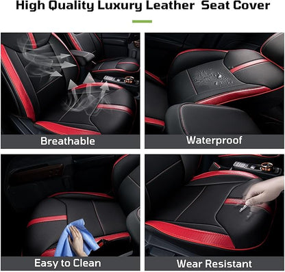 Seat Covers Fit for Ford Maverick 2022-2025 Double Cab XL XLT Lariat,Full Coverage Seat Cover Design ,Safety and Comfort Carbon Fiber Car Seat Covers,Airbag Compatible Seat Covers for Cars(Red)