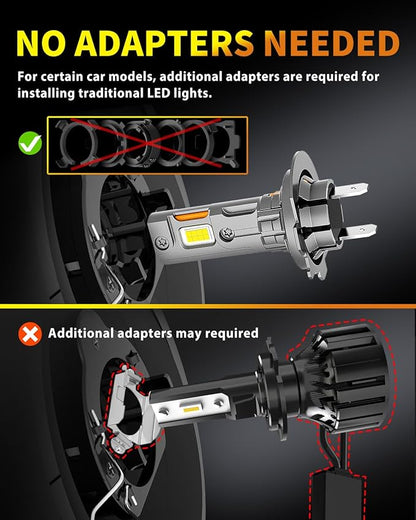 Upgraded H7 H7LL Light Bulbs, 60,000LM Insane Brightness, Real 1:1 Halogen Mini Size H7 Fog Lights, 6500K White with Ultra-Bright LED Chips, Plug and Play, Pack of 2