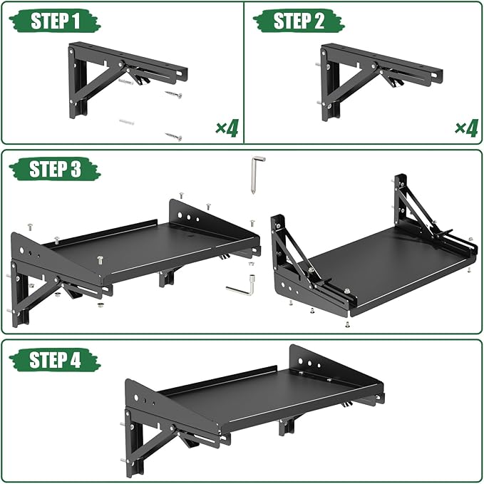 ULIBERMAGNET Garage Folding Storage Rack Shelves,100LB Metal Wall Mounted Adjustable Rail Shelf for Garage,Power Tools,Toolbox,Storage Shelves with Lip for Workshop Kitchen Office (2 Pack)