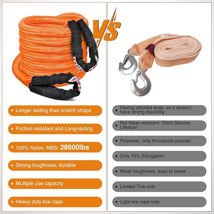Nilight Kinetic Recovery Rope 28,600LBS 7/8" x 20ft Snatch Strap Heavy Duty Offroad Towing Strap Kit Vehicle Recovery kit for UTV ATV SUV Truck Car Jeep Tractor