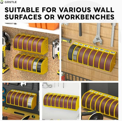 5 Inch Professional Sanding Discs Storage Bins - 8 Bins Set for Efficient Organization, Offset Snap-On Connection, Grit Classification, Space-Saving Design and Versatile Application, Yellow