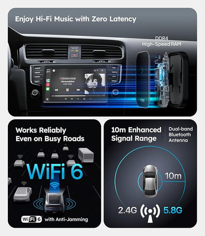 Wigoo 2025 Upgrade Wireless CarPlay Adapter for iPhone [Long-Drive Stability, 10s Connect, Easy Use] Converts Wired to Wireless, Low Delay CarPlay Dongle, Fit for Cars with Wired CarPlay, Pink