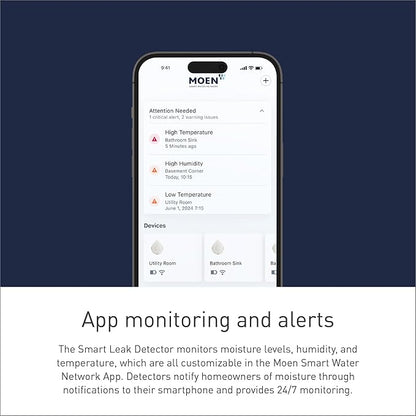 Moen Flo Smart Water Leak Detector, Drip or Flood Sensor Alarm for Home, 1-Pack, White, 920-004