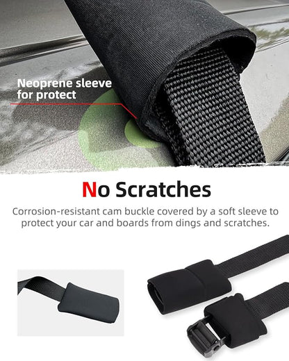 Abahub Soft Roof Rack Pads with 2 Tie Down Straps, 2 Tie Down Ropes, 2 Hood Loops and Storage Bag, for Surfboard, Kayak, Canoe, Heavy Duty Universal Car Roof Racks System (Use with Cross Bar)