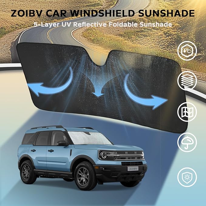 Windshield Sun Shade for Ford Bronco Sport 2021-2025 - 5-Layer Bubble Foldable Front Window Shade Sun Visor Accessories - Blocks Heat & UV Rays (Only Fit Bronco Sport)