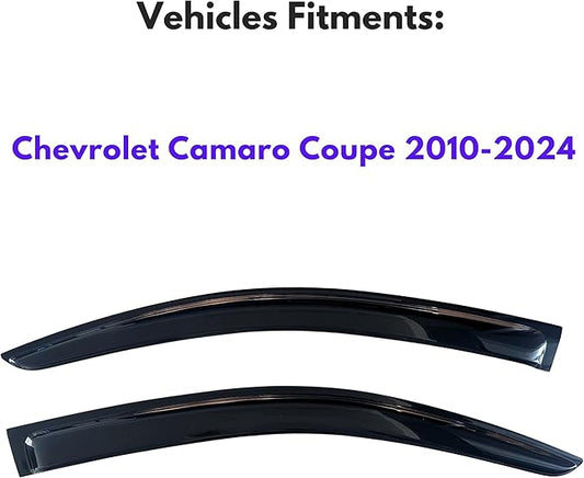 KPY Window Visors Compatible with Chevrolet Camaro Coupe 2010-2024, 2PC Rain Guard Side Vent Deflectors Tape-On Style, 2010 2011 2012 2013 2014 2015 2016 2017 2018 2019 2020 2021 2022 2023 2024