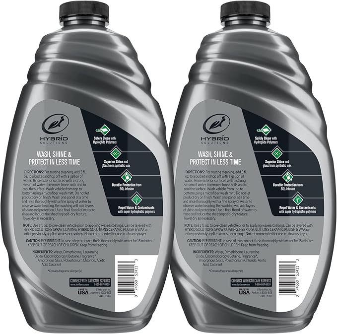 Turtle Wax 53888 Hybrid Solutions Ceramic Wash and Wax, Easy Clean Ceramic Infused Formula Removes Dirt and Grime, Long Lasting Shine and Protection for Cars, Trucks and More, 48 oz. (Pack of 2)