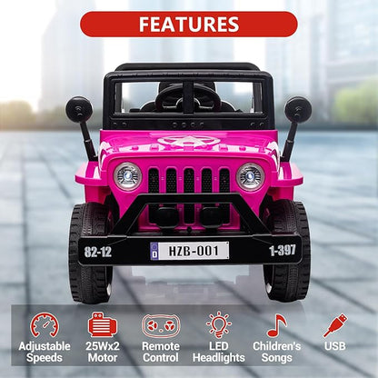Ride On Car,12V Electric Car for Kids with Remote Control, MP3, LED Headlights, 2 Motors, Double Doors, Safety Belt, Ride On Toys for Boys Girls