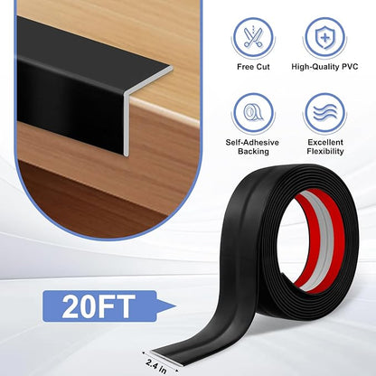 Wall Corner Protector Moulding Trim Peel and Stick Wall Corner Guards Trim Flexible Self Adhesive Edge Protector Moulding, 2.4 in x 20 Ft, Black