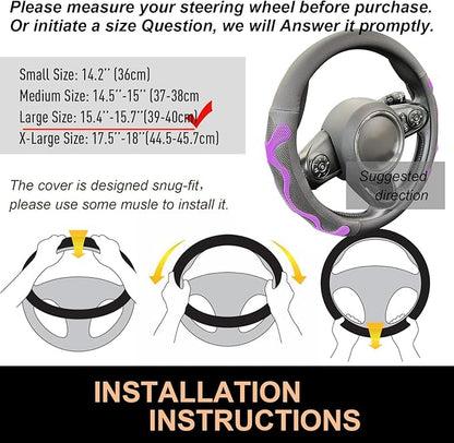 PINCTROT Large Size Comfy Grip Steering Wheel Cover, Anti-Slip Design, 15.5-15.75 Inch(Silicone Purple)