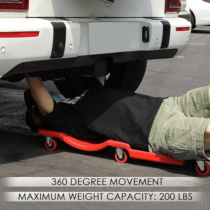 DNA MOTORING TOOLS-00201 36" L X 17" W x 4.25" H Vehicle Repair Low Profile Automotive Creeper w/Padded Headrest, Red