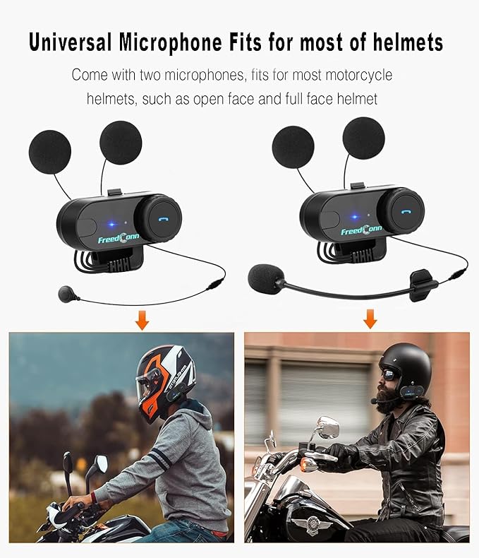 FreedConn Motorcycle Helmet Bluetooth Headset,TCOM VB with Music Sharing 2-Riders 800M Universal Intercom Communication Systems,Waterproof Motobike Interphone/FM/Siri/BT5.0/2 in 1 Mic for All Helmets