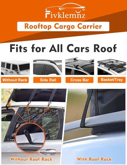 FIVKLEMNZ 30 Cubic Car Rooftop Cargo Carrier Roof Bag Waterproof for All Top of Vehicle with/Without Rack Includes Topper Anti-Slip Mat + Reinforced Straps + 6 Door Hooks + Luggage Lock