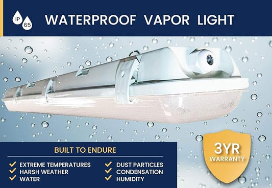 4 FT 6500K 72W LED Vapor Tight Lights | Commercial Indoor/Outdoor Hardwired IP65 Waterproof Fixtures | 8000 Lumens | Detachable LED Strips (4-Pack)