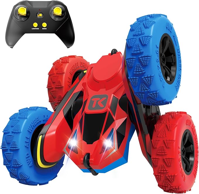 Threeking RC Stunt Car Remote Control Cars with Lights Double-Sided Driving Indoor Outdoor Toys Gifts Presents for 6 7 8 9 10 11 12 Year Old Kids Boys Girls