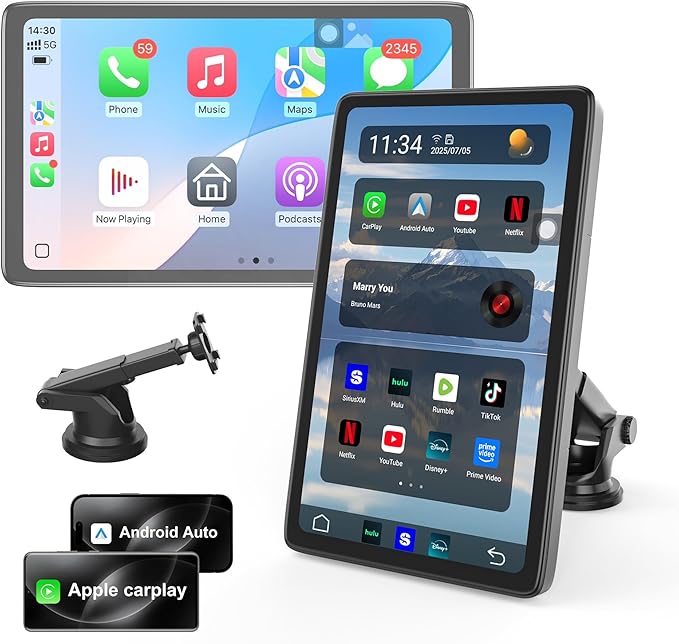 Upgraded Apple Carplay Screen for Car, 9" Wireless CarPlay & Android Auto Car Stereo Touch Screen, Car Play Supports Netflix/YouTube/TikTok, App Store, Screen Flip, GPS Navigation, Voice Control