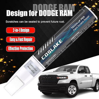Car Touch Up Paint(Bright White(PW7/GW7)) for Dodge Ram, Car Paint Scratch Repair Kit, Quick & Easy Solution to Repair, 2 in 1 Scratch Remover Pen with 2PCS Disposable Micro Applicators