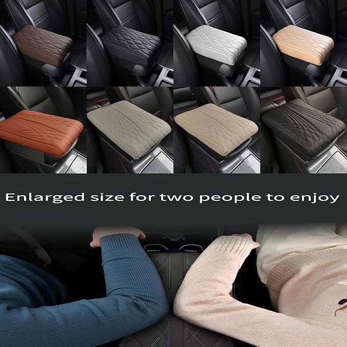 Leather Car Armrest Box Mat - 2023 New Waterproof Car Center Console Cover Mat, Universal Armrest Mat, Leather Car Armrest Cover for SUV/Truck/Vehicle (B-Beige)