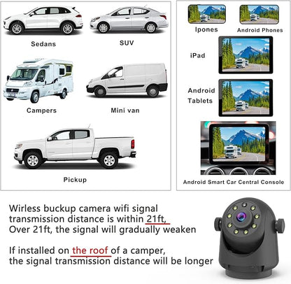 Wireless Magnetic Backup Camera for Trailers/RV/Camper - WiFi Rechargeable HD Night Vision, No Wiring/Drilling, Easy Hitch Alignment, Compatible with iPhone/Android/iPad (Gooseneck/Fifth Wheel)