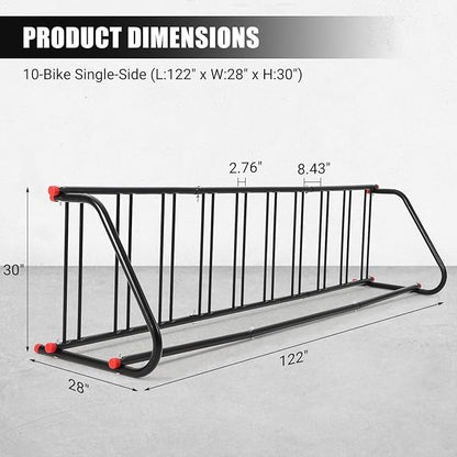 Commercial Grid Bike Rack for 10 Bikes - Heavy Duty Metal Bike Stand Floor, Outdoor Bicycle Parking Rack for Garage, Retail, School, Backyard, Bike Shop (Single Side)