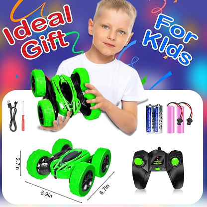 FREE TO FLY Remote Control Car for Boys 8-12: 2.4Ghz Electric Rechargeable Race Stunt Cars Double Sided 360 Rolling Rotating Rotation with Led Headlights