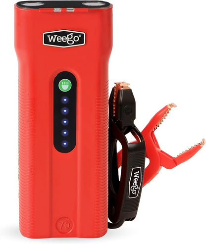 Weego N70 12V Portable Jump Starter, 2500 Peak Amp / 700 Cranking Amp, Patented Jumper Cables with Battery Pack, All Gas & 5L Diesel Engines (N70)