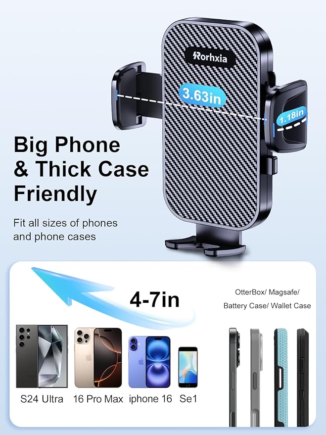 [2025 Most Stable FlexGrip™ Suction] 3-in-1 Car Phone Holder, Cell Phone Car Mount Fit for Vent/Dashboard/Windshield, All Phones, iPhone, Samsung and More