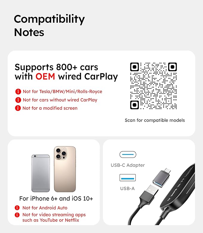 Wigoo 2025 Upgrade Wireless CarPlay Adapter for iPhone [Long-Drive Stability, 10s Connect, Easy Use] Converts Wired to Wireless, Low Delay CarPlay Dongle, Fit for Cars with Wired CarPlay, Pink