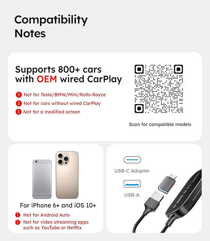 Wigoo 2025 Upgrade Wireless CarPlay Adapter for iPhone [Long-Drive Stability, 10s Connect, Easy Use] Converts Wired to Wireless, Low Delay CarPlay Dongle, Fit for Cars with Wired CarPlay, Pink