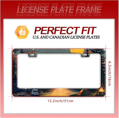 Camping License Plate Frame Personalized Forest License Plate Frames Funny Auto Accessories Bracket Stainless Steel License Plate Holder 6x12 Inch