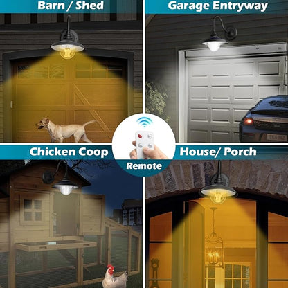 SIEDiNLAR Solar Barn Light Outdoor 3 Modes 2 Lighting, Aluminum Gooseneck Wall Light Vintage Farmhouse Waterproof with Remote & Motion Sensor for Barn Garage Shed Chicken Coop Porch Black (1 Pack)