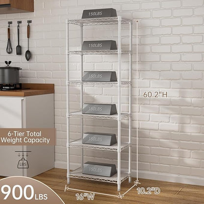 SINGAYE 6 Small Wire Shelves Kitchen Pantry Close Home Organizers and Storage Bathroom Shelf Laundry Room Organization Adjustable Book Metal Garage Shelving Unit