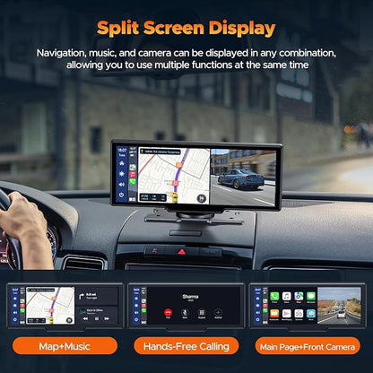 Volam Wireless Carplay Screen for Car with 2.5K Dash Cam, 1080p Backup Camera, 9.26" Portable Car Stereo with Apple Carplay Android Auto, Mirror Link, Loop Recording, GPS Navigation, AUX/FM