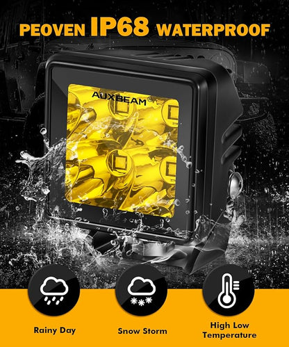 Auxbeam LED Pod Light, 2 Inch Amber Fog Light Offroad Cube Light Pods Focusing Spotlights, 4000LM Spot Beam Auxiliary Driving Ditch Work Lights for Auto Truck Car Jeep
