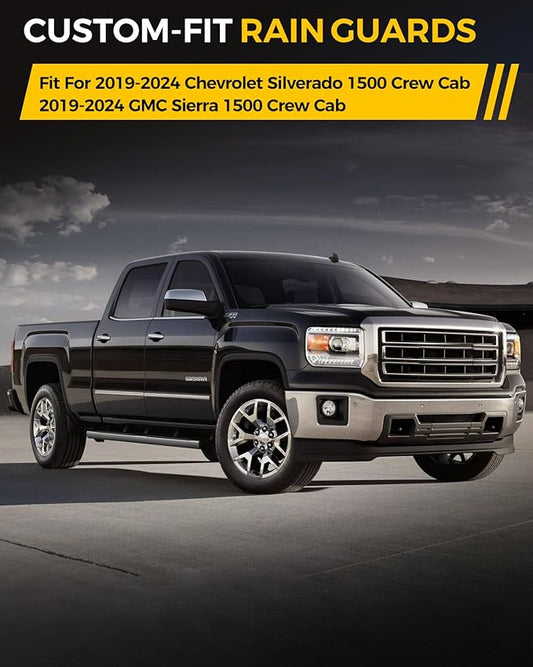 Rain Guards for Car Windows, Tape-On Window Visors Rain Guards Fit for 2019-2024 Chevy Silverado 1500/GMC Sierra 1500 Crew Cab, Window Deflectors, Vent Visors Car Accessories, 4 Pieces