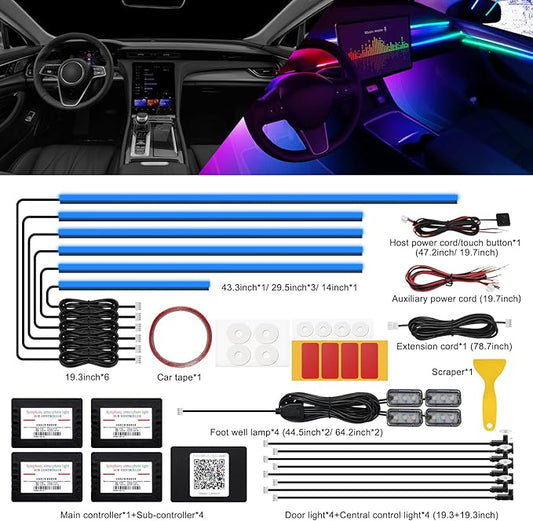 Acrylic Interior Car LED Strip Light with Wireless APP, RGB 18 in 1 with 175 inches 593 LEDs Fiber Optic Ambient Lighting Kits, 16 Million Colors Sound Active Function Car Neon Lights