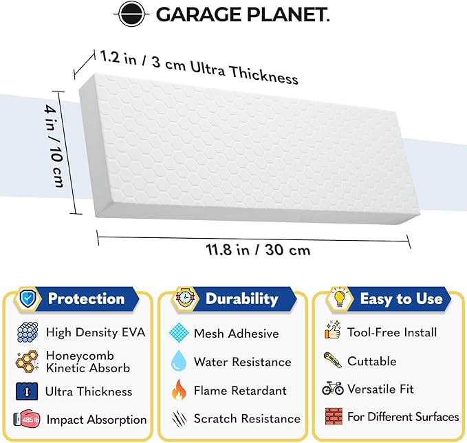 WP01 Garage Wall Protector Car Door Protector, Tool-Free, Designed in Australia (White, 4 Pack)