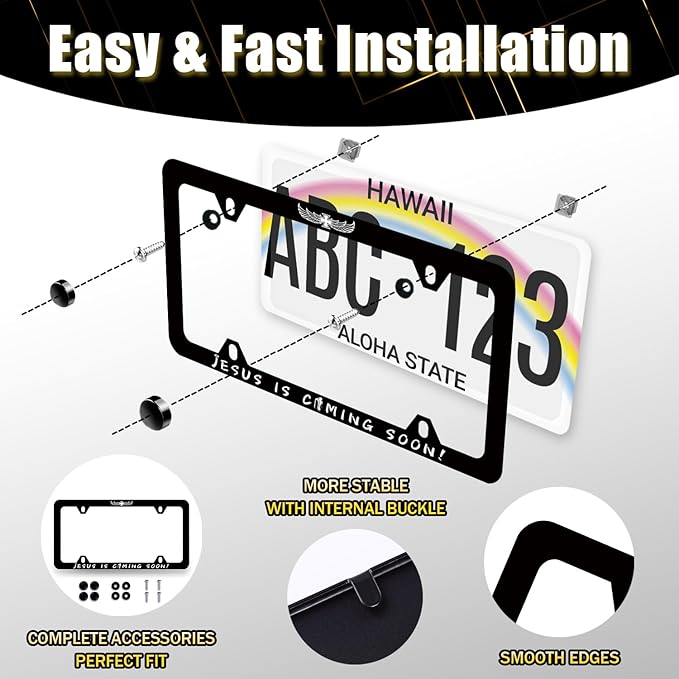 Jesus is Coming Soon License Plate Frame Christian Cross License Plate Holder Funny License Plate for Car Decoration Stainless Steel Religion Car Accessory with Screws Men Women 12.3" x 6.3"