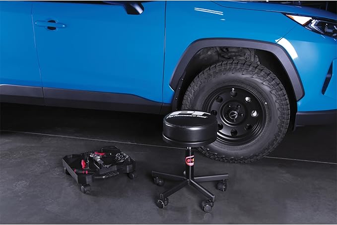 Performance Tool W85033 Extra-Thick Big Top Pneumatic Rolling Shop Stool for Mechanic Garages and Workshops, Black, 19x19x18.5-Inches