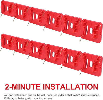 12 Pack Battery Holder for Milwaukee M18 18V Battery Mounts Dock Holder Fit for M18 48-11-1815 48-11-1828 48-11-1850 48-11-1860 (w/24 Screws, No Battery)