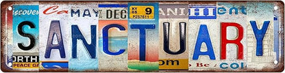 SANCTUARY Non-Embossed Vintage Metal Tin Street Sign Bar Cafe Garage Cave Home Room Wall Bathroom Farmhouse Garden Porch Patio Decor, 16 x 4 Inch