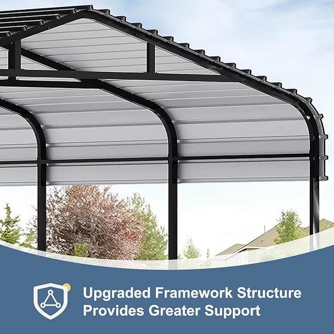 12x20 FT Metal Carport, Garage with Updated Frame Structure, Galvanized Steel Roof and Enhanced Base Canopy, Metal Garage Car Shelter Shade for Car, Boats and Truck