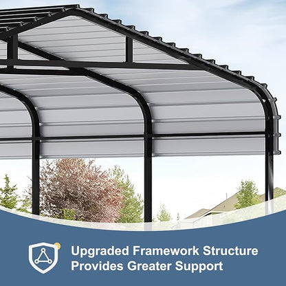12x20 FT Metal Carport, Garage with Updated Frame Structure, Galvanized Steel Roof and Enhanced Base Canopy, Metal Garage Car Shelter Shade for Car, Boats and Truck