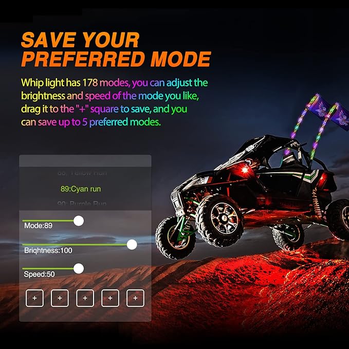 Nilight 2PCS 3FT RGB LED Whip Light with Spring Base Remote App Control w/DIY Chasing Patterns Turn Signal & Brake Lights for ATV UTV Polaris RZR Can-am Dune Buggy Jeep