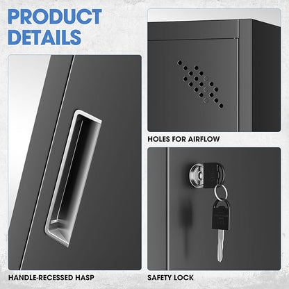 DNA MOTORING Metal Storage Cabinet for Employees with Keys, 71" Employees Metal Locker with 3 Doors, Tall Storage Lockers for Garage,Office,Home,Gym, Black, TOOLS-00789-BK-BK