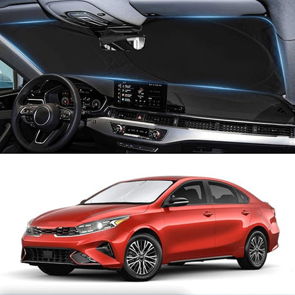 Custom Fit Kia Forte Windshield Sunshade for Kia Forte 2019 2020 2021 2022 2023 2024 2025 Front Window Shades Cover for Windshield Sun Visor Protector 210T Reflector Blocks UV Rays Cooler Accessories