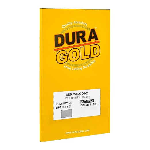 Dura-Gold Premium 2000 Grit Wet or Dry Sandpaper Sheets, 5-1/2" x 9", Box of 25 - Car Color Sanding, Detailing, Polishing Automotive, Woodworking Wood Furniture, Metal Finishing Hand Sand Block Sander