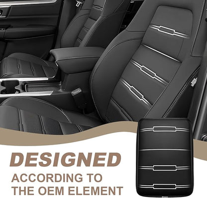 Muslogy Center Console Armrest Cover Compatible with 2017 2018 2019 2020 2021 2022 Honda CR-V Comfort Armrest Pad Arm Rest Cushion Vegan Leather Protector Black Regular Thick