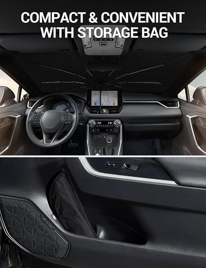 Proadsy Windshield Sun Shade Umbrella for Lincoln Aviator 2020-2025 Foldable Car Umbrella Sunshade with Soft TPU Handle Spring Structure Crystal Cooling Material Protect Car from Rays & Heat